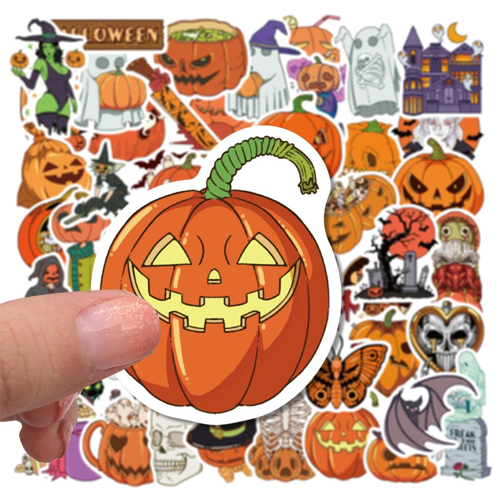 Outdoor Halloween Sticker 50 Pcs Stickers, Gothic Style Waterproof Spooky Pumpkin Bat Ghost Witch Holiday Gifts for Kids Teens Adults