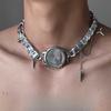Нишевый Дизайн Часы Циферблат Кроу Металл Кожаный Воротник Персонализированное Ожерелье для Девочки Ожерелье