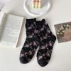 New Autumn and Winter Women Socks Floral Print Vintage Middle Tube Socks Japanese Fashion Harajuku Retro Sweet Girl Ruffle Socks