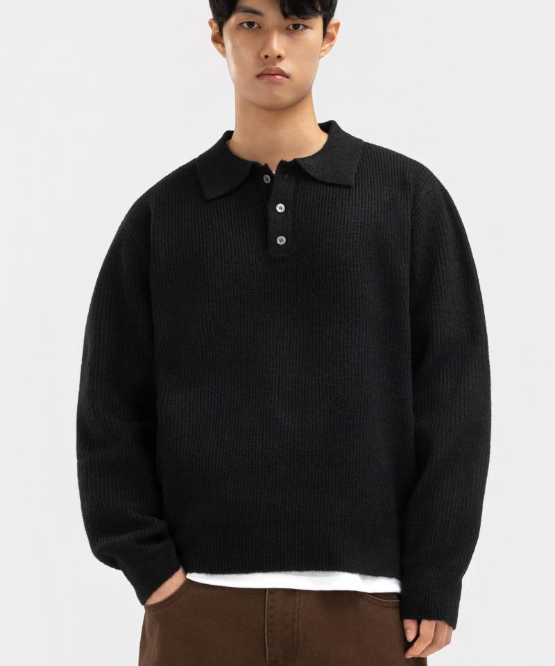 UNDEROFF Button Collar Knit Black