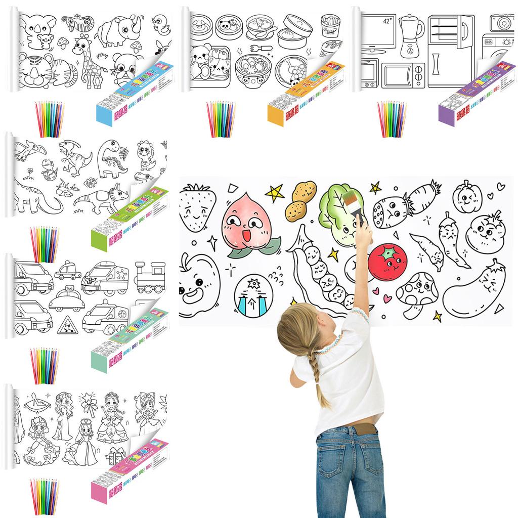 Рулон цветной бумаги для детей 118x11,8 дюймов, детский рулон для рисования, липкий рулон бумаги для рисования, набор наклеек для раскраски стен