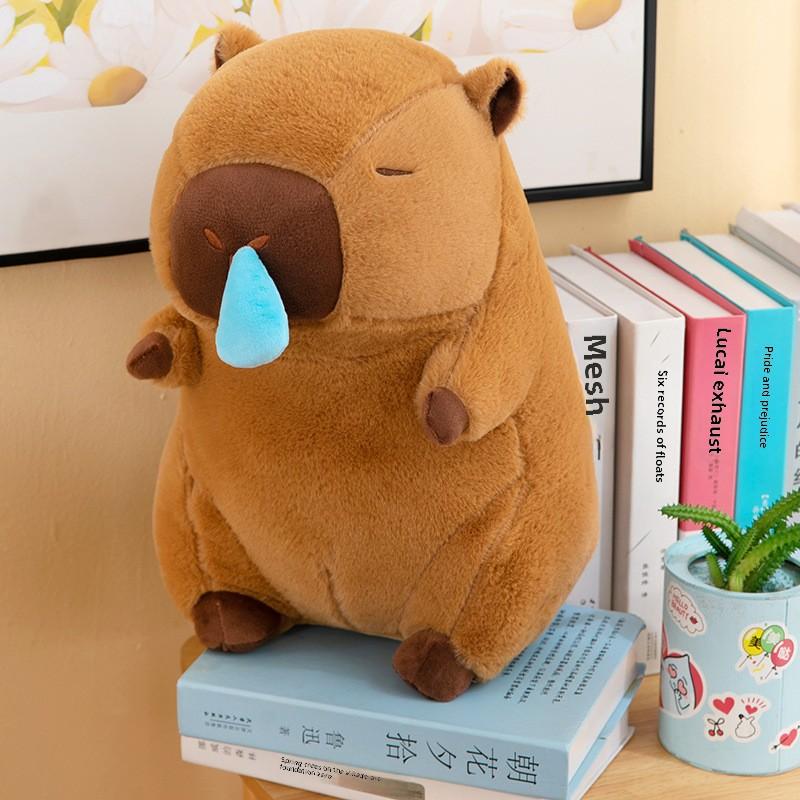 Custom Different Sizes Animal Fluffy Brown Capybara Baby With Turtle Backpack Cute Fat Capybara Plush Toy