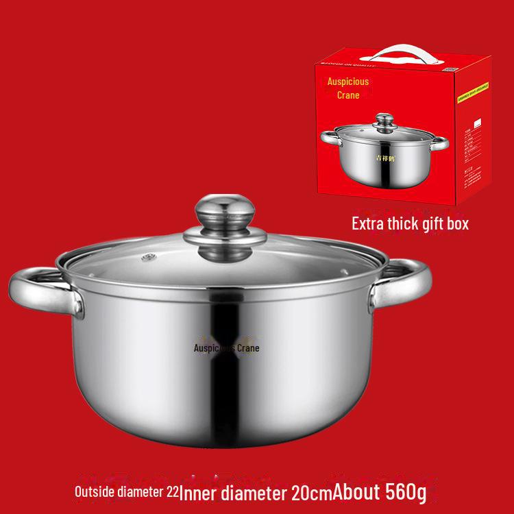 Stainless Steel Thickened Double-Ear Soup Pot (22/24/26cm) with Double Bottom and Gift Box