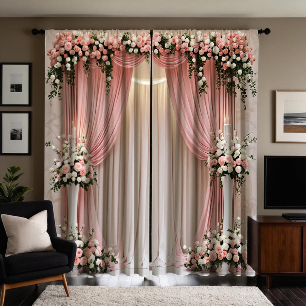 2 Pieces HD Digital Pink Color Simple Romantic Gentle Wind Curtains Home Decorating Style Decoration Living Room Bedroom Through