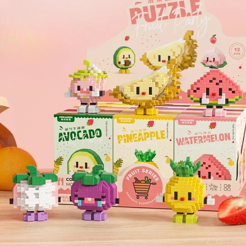 Строительные блоки, симпатичные кирпичики, фруктовые фигурки, мини-частицы, модные игровые фрукты, набор для счастливой еды, креативный декор рабочего стола