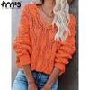 Women's Fashion Casual Fall Winter Solid Color Print Long Sleeve V Neck Sweaters