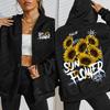 Full Of Sunflower Creative Graffiti Printing Women Zipper Streetwear Hoodie Casual Loose Hoody Autumn Comfortable Top