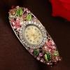 Women's Lady Beauty Crystal Colored Alloy Flower Bangle Bracelet Watch Analog Quartz