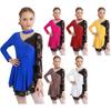 Kids Girls Stylish Dance Dress Long Sleeve Lace Patchwork Dress for Skating Lyrical Dance