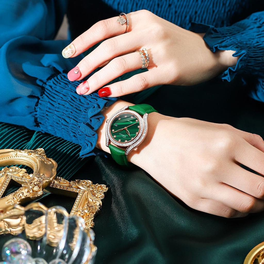 New TOP Brand Luxury Women's Watch With Box Fashion Watch Leather Waterproof Green Watch Women's Quartz Watches