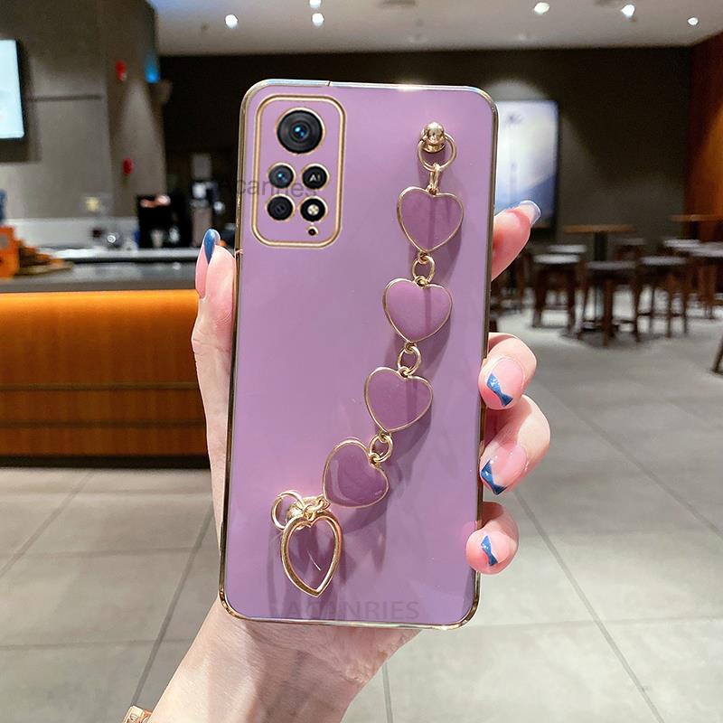 Роскошный чехол-цепочка с браслетом в виде сердца для Xiaomi Redmi Note 11 10 s Pro Plus 5G 2022, чехол-ремешок на Note11 11s Note10 10s