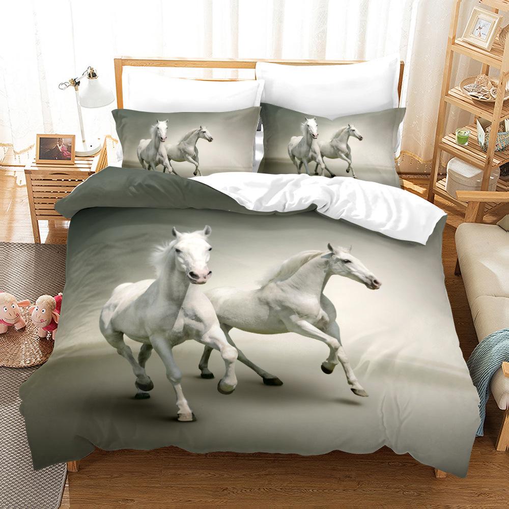 Animal Galloping Horse 3D Digital Printing Three-Piece Set, Home Textile Quilt Cover Pillowcase Two-Piece Set