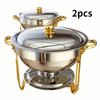 Набор термоизолированных кастрюль золотого и серебряного цвета для еды, включающий круглую термоизолированную кастрюлю из нержавеющей стали объемом 5 кварт, крышку и подставку. Подходит для вечеринки