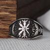 Винтажные кольца-компасы викингов Vegvisir для мужчин из нержавеющей стали, скандинавский амулет Одина и ворона, руническое кольцо, байкерские украшения