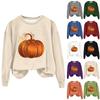 Женская мода Хэллоуин с длинным рукавом с принтом Свободная толстовка с круглым вырезом Топ