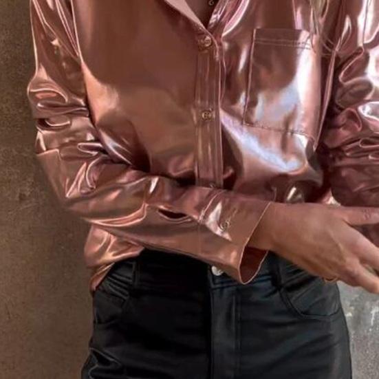 Женская рубашка с лацканами, длинный рукав, свободный крой, замшевая повседневная рубашка с нашивкой