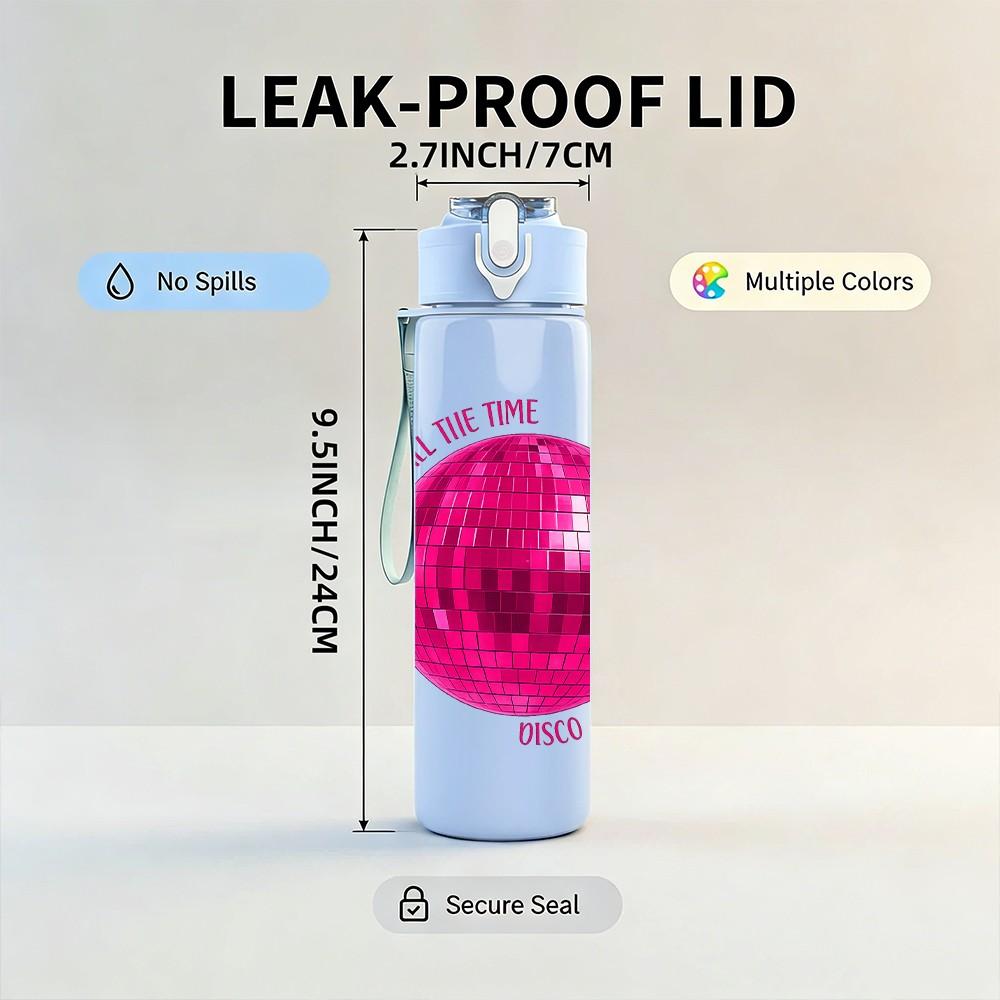 1PC Pink Disco Ball Party Art Print 750ml Color Plastic Sports Water Bottle Leakproof Flip Straw Lid Suitable for Sports Office Home Use