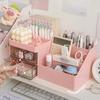 Настольный прозрачный ящик для хранения косметики, настольный органайзер с ящиками, держатель для ручек, стационарная стойка для хранения для офисных столов
