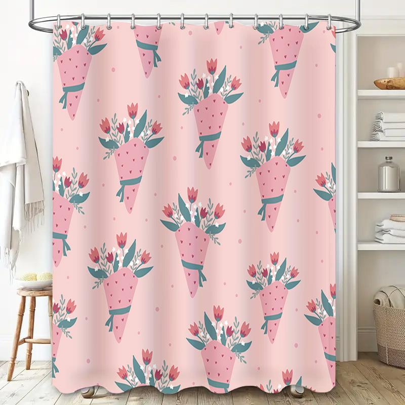 Elegant Pink Shower Curtain With Love Blossoms Decor Cute Bathroom Liner For Girl'S Room Size 72X84 Inches (Large) |