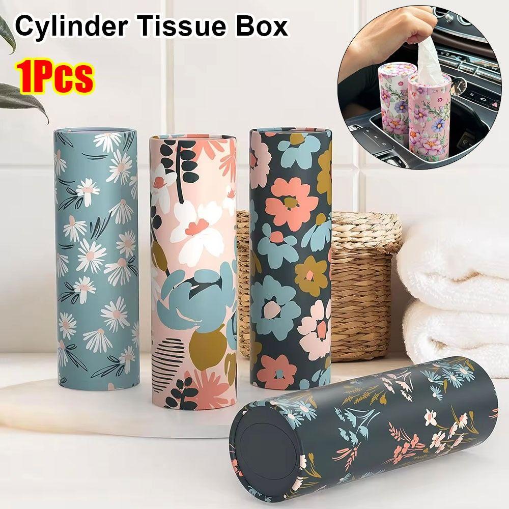 1Pcs Paper Cylinder Paper Cup Holder with Flower Cylinder Box Car Home Tissues Holder  Car Interior