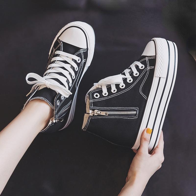 Высокие парусиновые туфли Nside. Женская обувь. Весна-осень 2024. Новые туфли-лодочки с двойной боковой молнией. Туфли для маффинов с толстой подошвой.