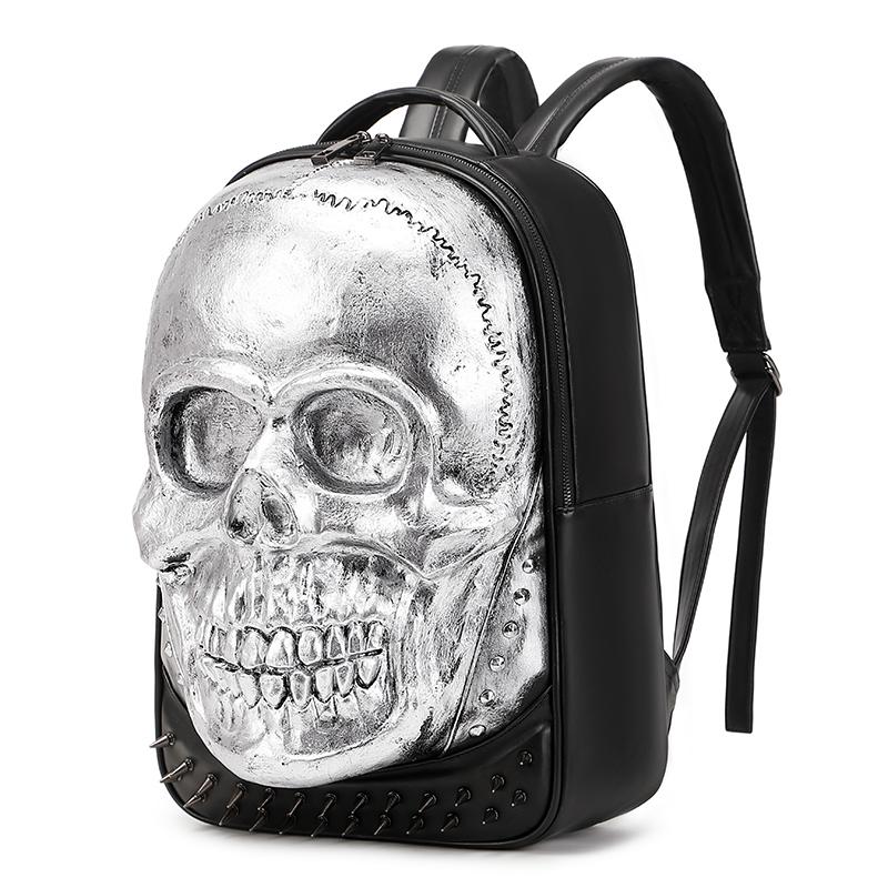 Jierotyx Silver Skull Head Backpack for Women and Men Gothic Cracked Rivets Studded Cool Laptop Backpack Large College Bookbag