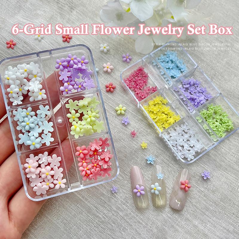 6-Grid 3D Resin Nail Decor – Macaron-Colored Petal Flowers, Cute Mini Charms for DIY Manicure Supplies