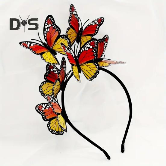 Женская повязка на голову с разноцветными бабочками, декор для свадебных волос, вечеринки, косплей, Хэллоуин, аксессуары для волос