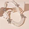 Elegant Multi-layer Chain Vintage Bow Collarbone Chain Fashion Imitation Pearl Necklace  Gift