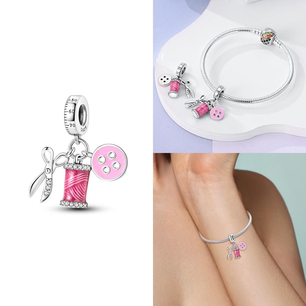 Copper Original Pink Series Charms Perfume Butterfly Beads Pendent Dangle Fit Bangle Charm Bracelet Diy Women Jewelry Gift