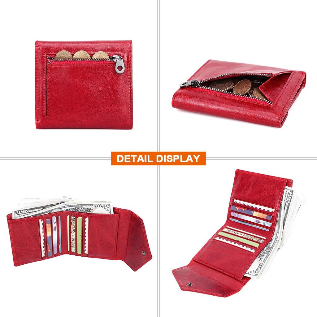 Женский кошелек из натуральной кожи CONTACT'S, короткий дизайнерский женский кошелек на молнии с держателем для карт, женская сумка для денег, карман для монет