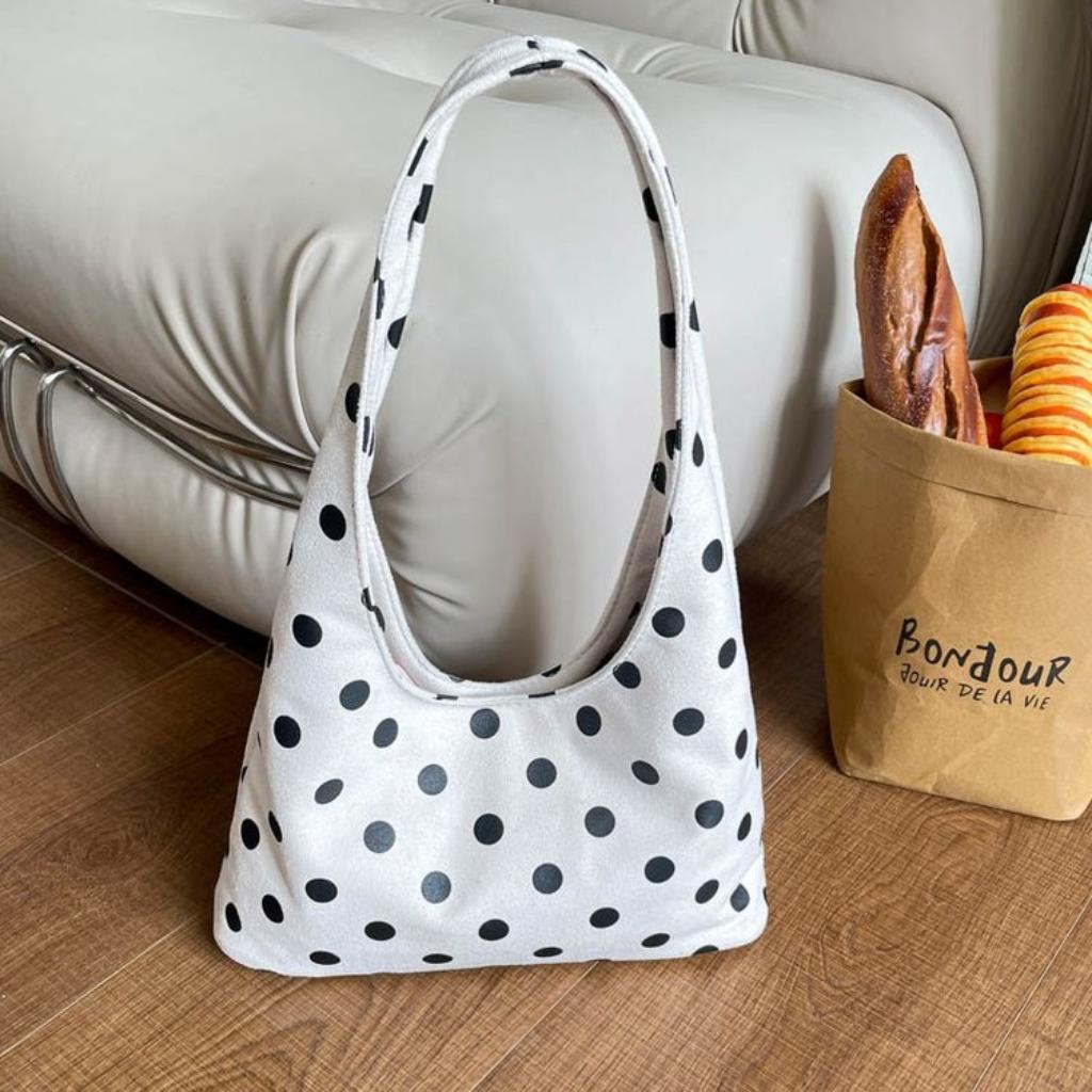 Shoulder Bag Women Fabric Polka Dot Large Capacity Daily Commute