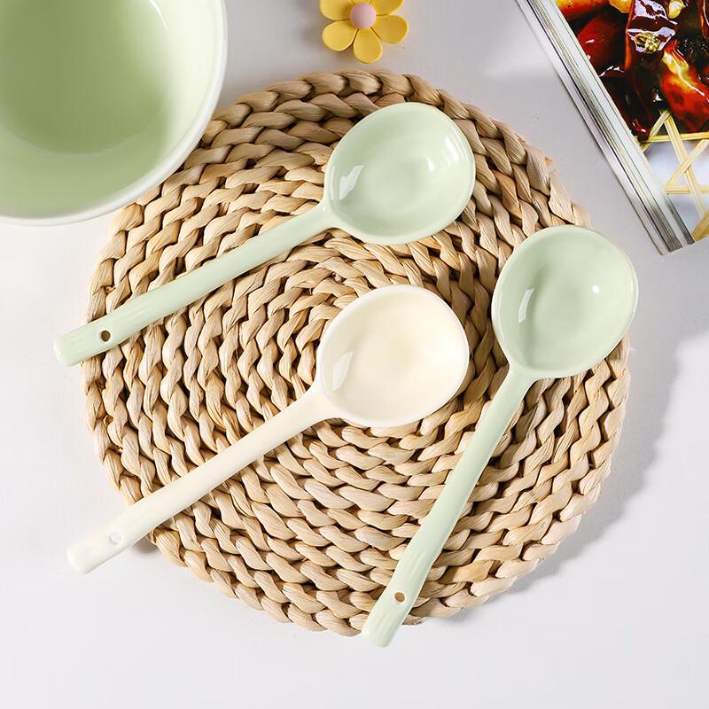 Cute Long Handle Ceramic Soup Spoons (10-Pack)