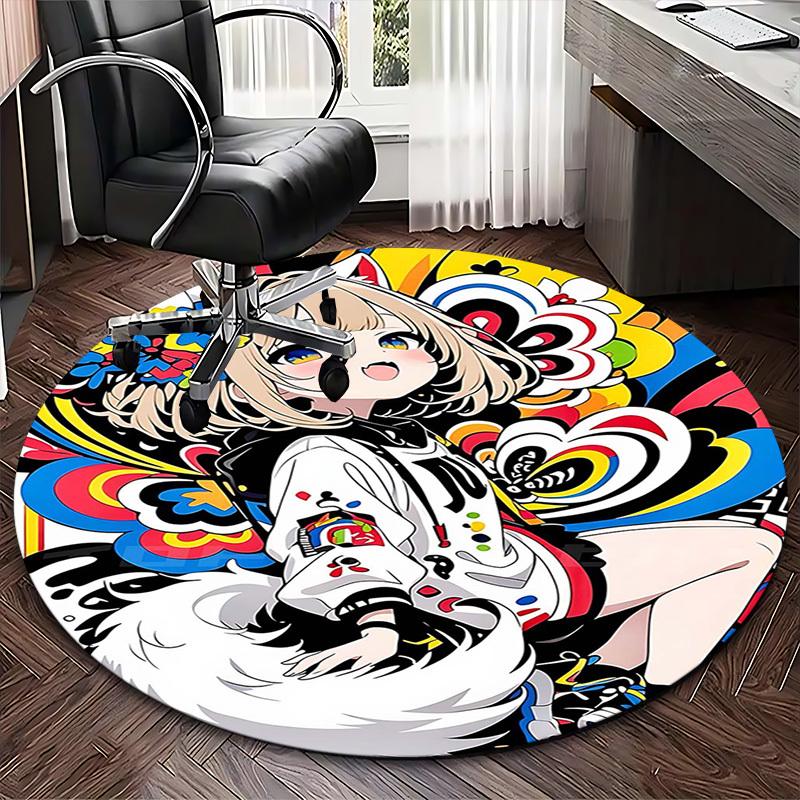 1pc Anime Cartoon Design Round Carpet Office Chair Mat with Colorful Floral Patterns for Home Decor, Seasonal Gift, Suitable for Office