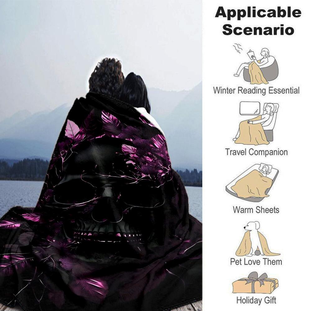 1pc Skull Leaves Throw Blanket Soft Flannel, Cozy All Season Polyester Perfect for Home, Office