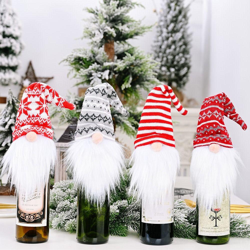 2pcs Cartoon Faceless Doll Champagne Bottle Cover Knitted Christmas Bottle Cover  Family