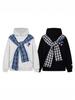 Women's Retro Plaid Hooded Shawl Sweatshirt - Autumn/Winter Loose Fit Trend