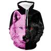 Black and White Wolf Print 3D Men's Hoodies Fashion Animal Pattern Women's Sweatshirts Leisure Essentials Pullover Jackets Coat