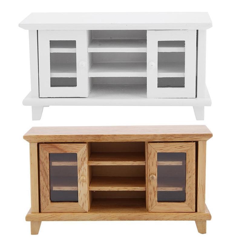 1: 12 Кукольный домик DIY Мини Мебель Кукольный домик Гостиная Сцена Двухдверный Шоу Боковой шкаф Тумба под телевизор