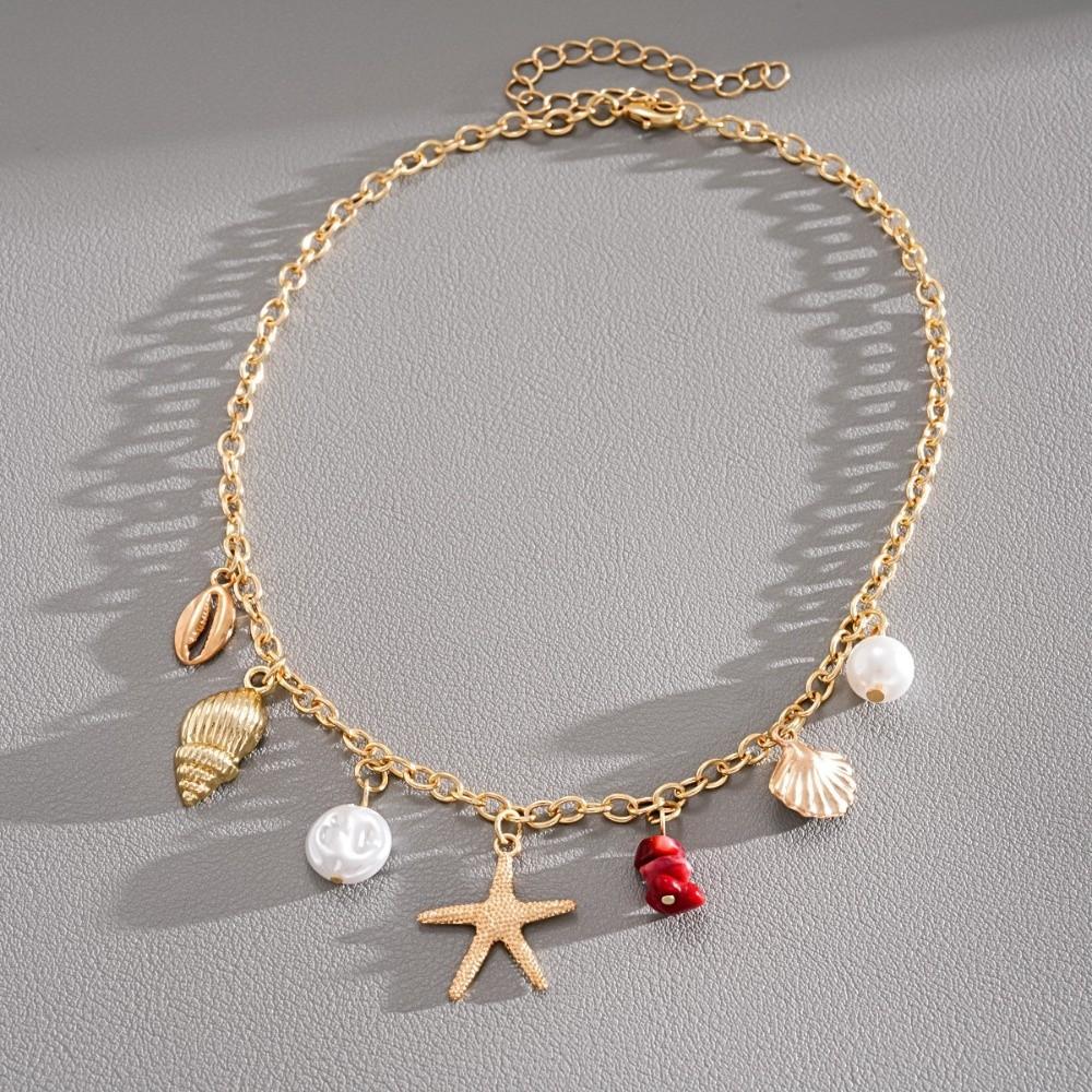 Ornaments Bohemian Shell Necklace Zinc Zinc Alloy Pearl Starfish Beach Pendant Shell Starfish Necklace Beach