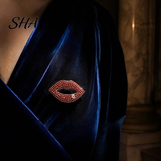 Decorative Jewelry Sexy Rhinestone Lip Brooch for Women, Red Shape Lapel Women Pins Pin, Clothing Accessory Suits Coats Scarves Shawls Bags