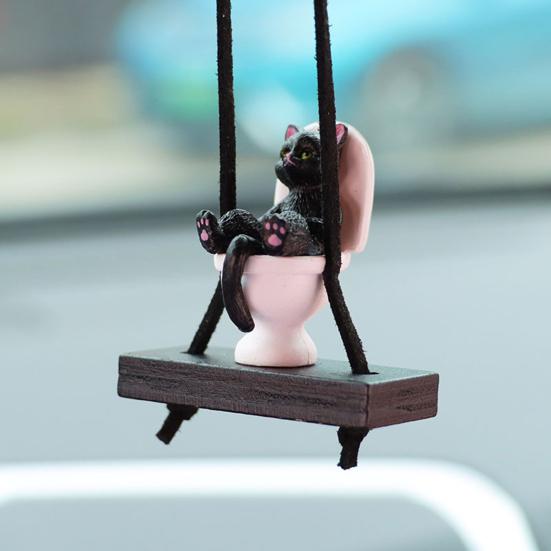 Подвеска для автомобиля в виде унитаза с изображением кота, подвесное украшение для зеркала заднего вида с шнурком, юмористические аксессуары для салона автомобиля