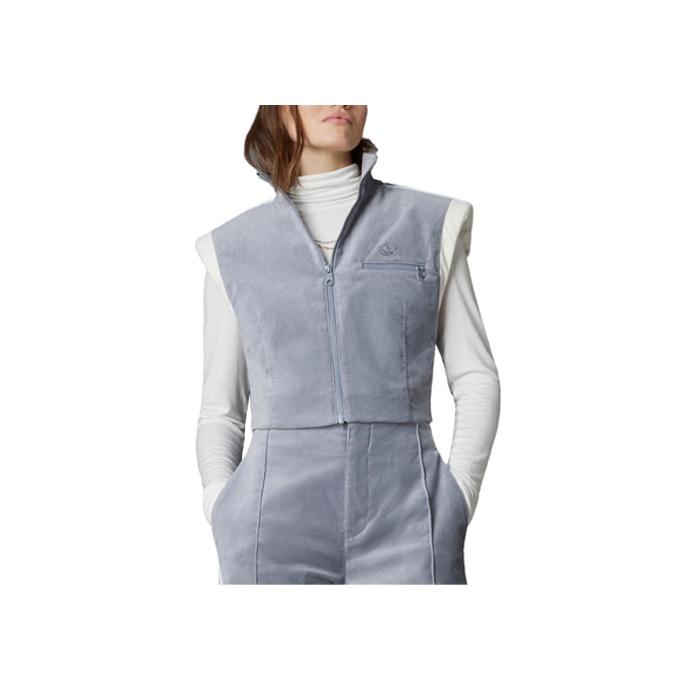 Adidas Originals Trefoil Challenger Zip-Up Collar Cropped Sleeveless Jacket Women Tops Blue Light-Grey HN1001