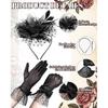 Hercicy 7 Pcs Tea Party Accessories Women Black Fascinator Hat Gloves | Vintage Set Pearl Necklace Bracelet Earrings, Elegant Attire Roaring 20s