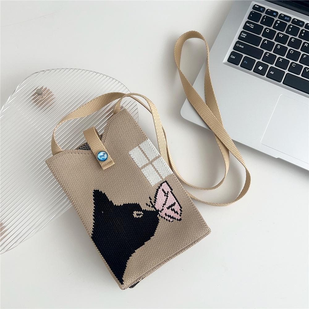 Вязаная сумка для мобильного телефона для женщин на весну и осень, симпатичная мультяшная универсальная сумка на одно плечо с диагональным поперечным ремешком, дорожный кошелек для монет, маленькая сумочка
