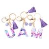 A-Z Colorful Letter Tassel Keychain Resin Purple Stones Filled Pendant Keyrings Handbag Car Key Charm Accessories