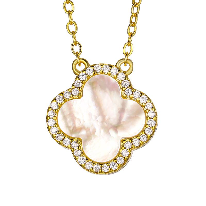 Набор украшений Натуральная белая ракушка Серьги-клевер Ожерелье Браслет Полный женский Высокая мода