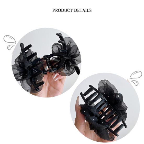 Женская заколка для волос, безопасная для кожи головы, марлевая заколка для волос с цветочным узором, долговечная, полузакрытая, конский хвост, зажим-акула, зажим для женщин, шиньон