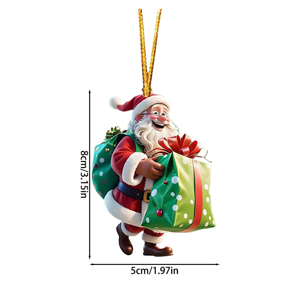 2D Creative Santa Claus With Gift Box Ornament Hanging Tree Decoration Home Holiday Festive Christmas Decorative
