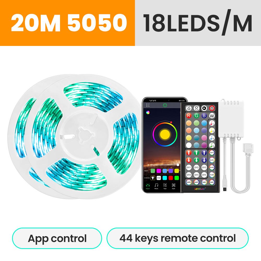5050 RGB светодиодных лент DC12V с 44-кнопочным пультом дистанционного управления и управлением через приложение, синхронизация музыки, цветная лента для рождественской подсветки телевизора в комнате